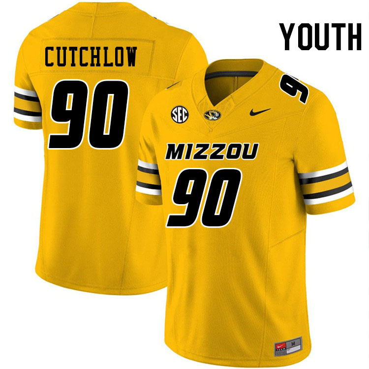 Youth #90 Grayson Cutchlow Missouri Tigers College Football Jerseys Stitched-Gold